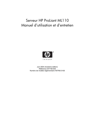Manuel du propriétaire | HP PROLIANT ML110 SERVER Manuel utilisateur | Fixfr