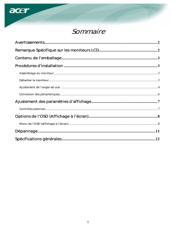 Manuel du propriétaire | Acer AL2423W Manuel utilisateur | Fixfr