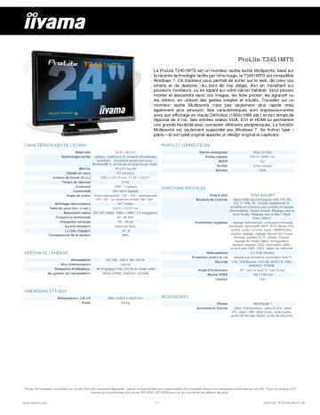 Manuel du propriétaire | iiyama PROLITE T2451MTS Manuel utilisateur | Fixfr