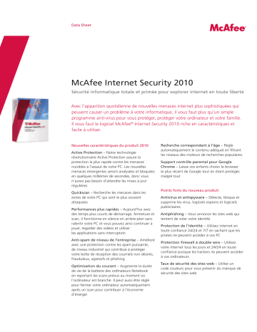 Manuel du propriétaire | McAfee Internet Security 2010 Manuel utilisateur | Fixfr