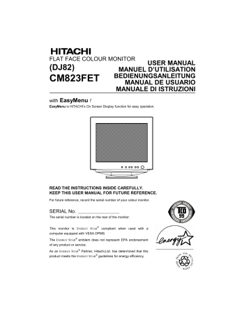Manuel du propriétaire | Hitachi CM823FET Manuel utilisateur | Fixfr