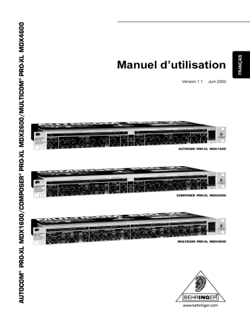 Manuel du propriétaire | Behringer MDXPROXL Manuel utilisateur | Fixfr