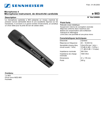 Manuel du propriétaire | Sennheiser E 903 Manuel utilisateur | Fixfr