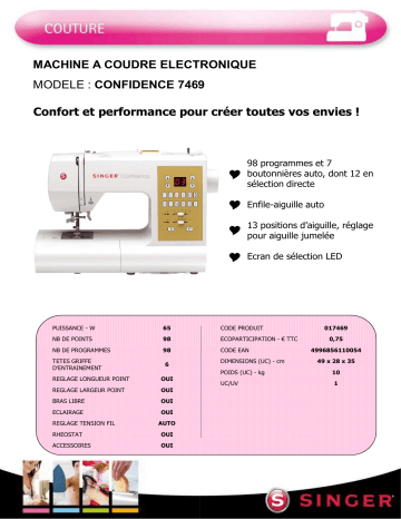 Manuel du propriétaire | SINGER CONFIDENCE 7469 Manuel utilisateur | Fixfr