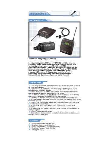 Manuel du propriétaire | Sennheiser EW 100-ENG G2 Manuel utilisateur | Fixfr