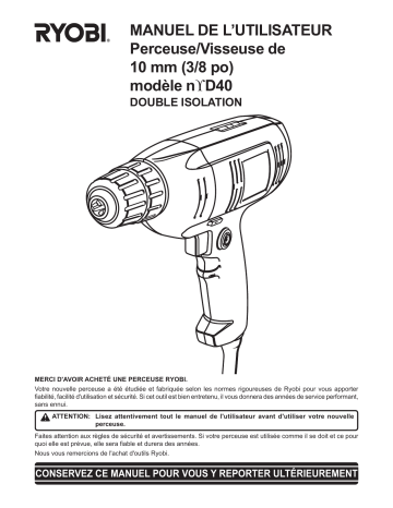 Manuel du propriétaire | Ryobi D40 Manuel utilisateur | Fixfr