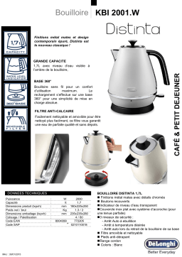 DeLonghi DISTINCTA KBI2000.BZDISTINCTA KBI2001.WKBI2001.BLKBI2001.RKBI2001.S Manuel utilisateur