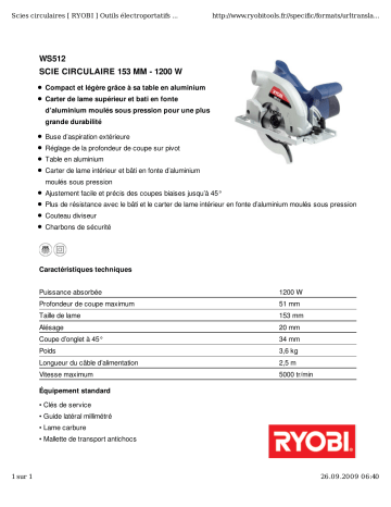 Manuel du propriétaire | Ryobi WS512 Manuel utilisateur | Fixfr