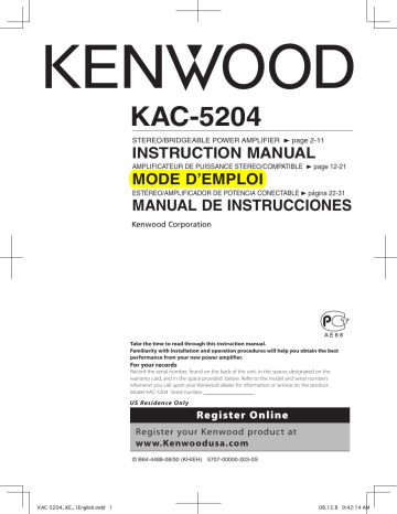 Manuel du propriétaire | Kenwood KAC-5204 Manuel utilisateur | Fixfr