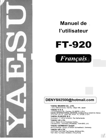 Manuel du propriétaire | YAESU FT-920 Manuel utilisateur | Fixfr