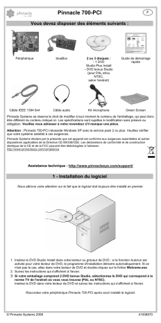 Manuel du propriétaire | Pinnacle 700 PCI Manuel utilisateur | Fixfr