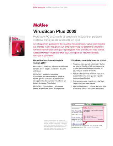 Manuel du propriétaire | McAfee VirusScan Plus 2009 Manuel utilisateur | Fixfr