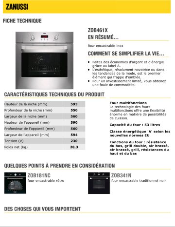 Manuel du propriétaire | Zanussi ZOB461X Manuel utilisateur | Fixfr