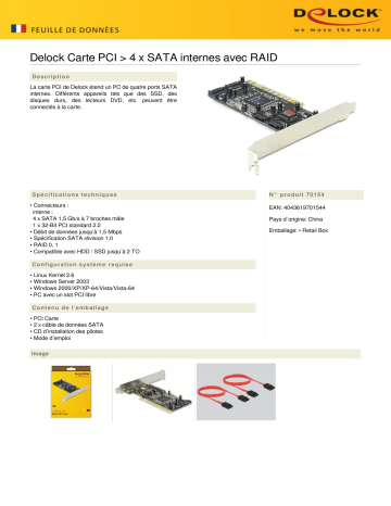 DeLOCK 70154 PCI Card > 4 x internal SATA Fiche technique | Fixfr