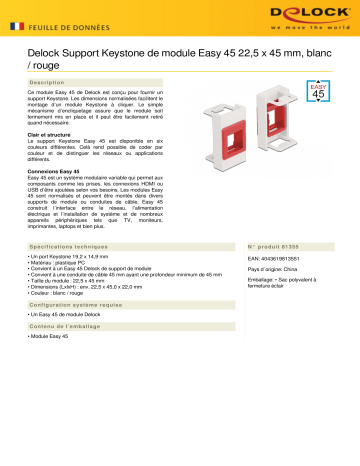 DeLOCK 81355 Easy 45 Module Keystone Holder 22.5 x 45 mm, white / red Fiche technique | Fixfr