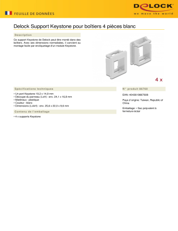 DeLOCK 86760 Keystone Holder for cases 4 pieces white Fiche technique | Fixfr