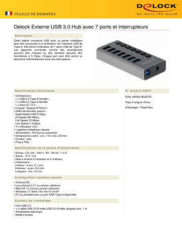 DeLOCK 63975 External USB 3.0 Hub Fiche technique | Fixfr