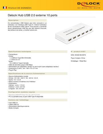 DeLOCK 61857 USB 2.0 External Hub 10 Port Fiche technique | Fixfr