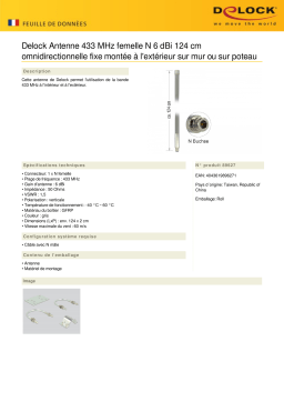 DeLOCK 89627 433 MHz Antenna N jack 6 dBi 124 cm omnidirectional fixed wall and pole mounting outdoor Fiche technique