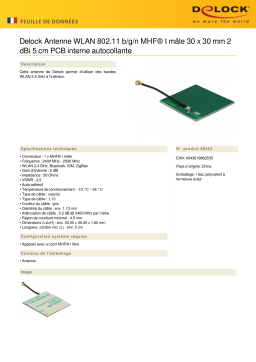 DeLOCK 86253 WLAN 802.11 b/g/n Antenna MHF® I plug 30 x 30 mm 2 dBi 5 cm PCB internal self adhesive Fiche technique
