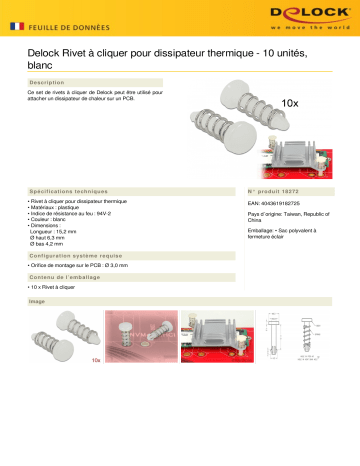 DeLOCK 18272 Snap Rivet for heat sink - set 10 pieces white Fiche technique | Fixfr