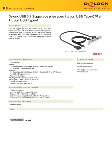 DeLOCK 89934 USB 3.1 Slot Bracket Fiche technique | Fixfr