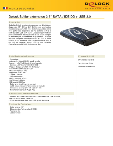 DeLOCK 42494 2.5″ External Enclosure SATA / IDE HDD > USB 3.0 Fiche technique | Fixfr
