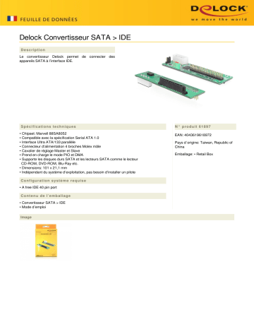 DeLOCK 61897 Converter SATA > IDE Fiche technique | Fixfr