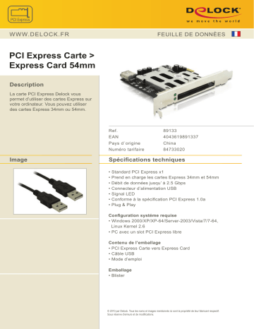 DeLOCK 89133 PCI Express card to Express card 54mm Fiche technique | Fixfr