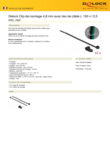 DeLOCK 18862 Mounting Clamp 4.8 mm Fiche technique | Fixfr