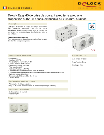 DeLOCK 81325 Easy 45 Grounded Power Socket Fiche technique | Fixfr