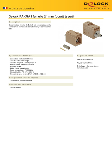 DeLOCK 89707 FAKRA I jack 21 mm (short) for crimping Fiche technique | Fixfr