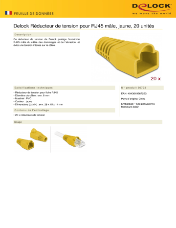 DeLOCK 86723 Strain relief for RJ45 plug yellow 20 pieces Fiche technique | Fixfr