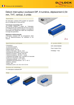 DeLOCK 66380 DIP sliding switch 9-digit 2.54 mm pitch THT vertical blue 2 pieces Fiche technique