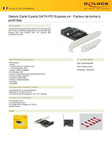 DeLOCK 90498 5 port SATA PCI Express x4 Card - Low Profile Form Factor Fiche technique | Fixfr