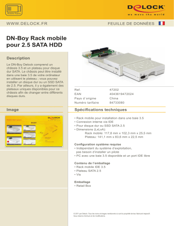 DeLOCK 47202 DN-Boy Mobile Rack for 2.5 SATA HDD Fiche technique | Fixfr