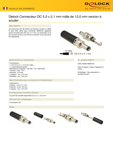 DeLOCK 89915 Connector DC 5.5 x 2.1 mm Fiche technique | Fixfr