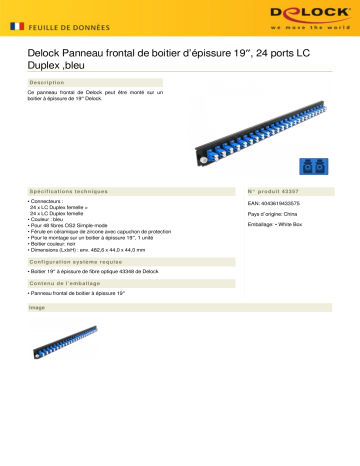 DeLOCK 43357 19″ Splice Box Front Panel 24 port LC Duplex blue Fiche technique | Fixfr