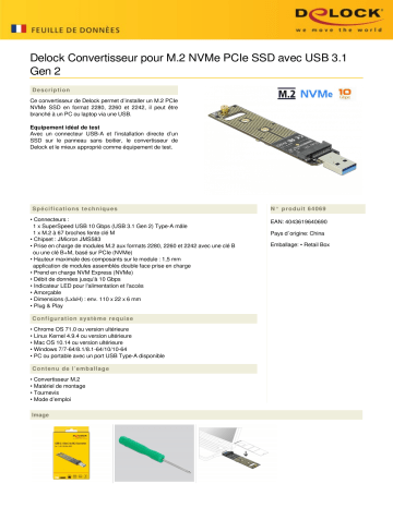 DeLOCK 64069 Converter for M.2 NVMe PCIe SSD Fiche technique | Fixfr