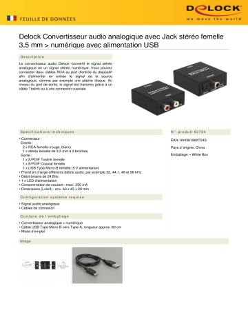 DeLOCK 62724 Audio Converter Analogue Fiche technique | Fixfr