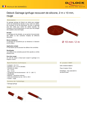 DeLOCK 18897 Fire-Proof Sleeving Silicone-Coated 2 m x 10 mm red Fiche technique | Fixfr