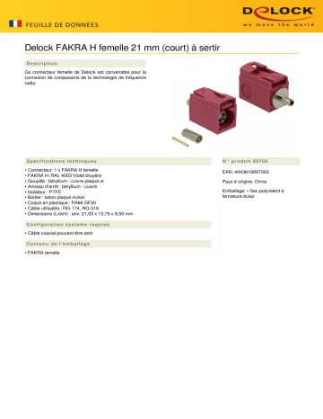 DeLOCK 89706 FAKRA H jack 21 mm (short) for crimping Fiche technique | Fixfr