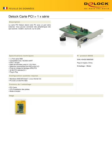 DeLOCK 89056 PCI Card > 1 x Serial Fiche technique | Fixfr