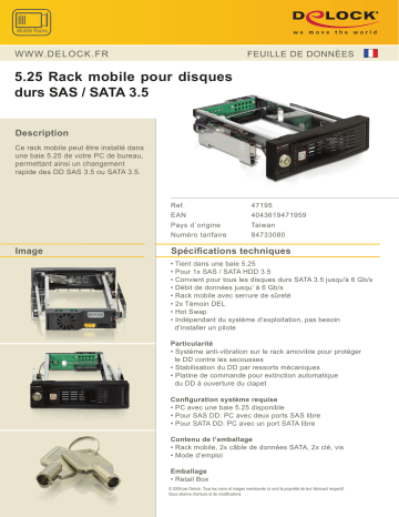 DeLOCK 47195 5.25 Mobile Rack for 3.5 SAS / SATA HDD Fiche technique | Fixfr