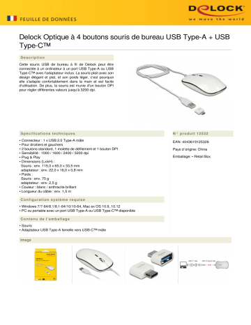 DeLOCK 12532 Optical 4-button USB Type-A + USB Type-C™ Desktop Mouse Fiche technique | Fixfr