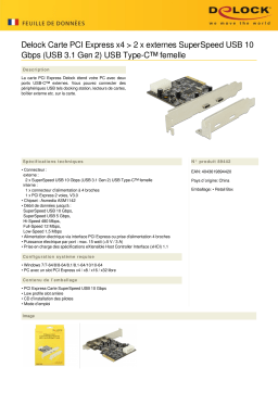 DeLOCK 89442 PCI Express x4 Card > 2 x external SuperSpeed USB 10 Gbps (USB 3.1 Gen 2) USB Type-C™ female Fiche technique