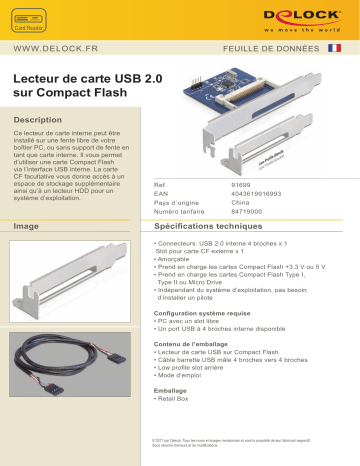 DeLOCK 91699 USB 2.0 > Compact Flash Card Reader Fiche technique | Fixfr