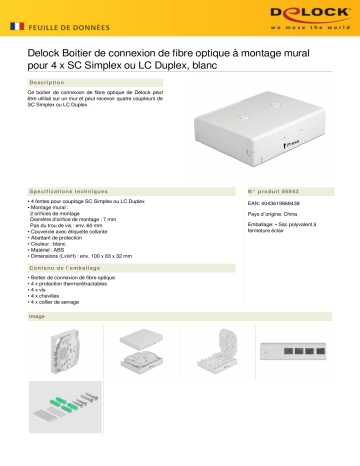 DeLOCK 86843 Optical Fiber Connection Box for wall mounting for 4 x SC Simplex or LC Duplex white Fiche technique | Fixfr