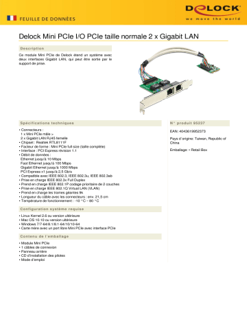 DeLOCK 95237 Mini PCIe I/O PCIe full size 2 x Gigabit LAN Fiche technique | Fixfr
