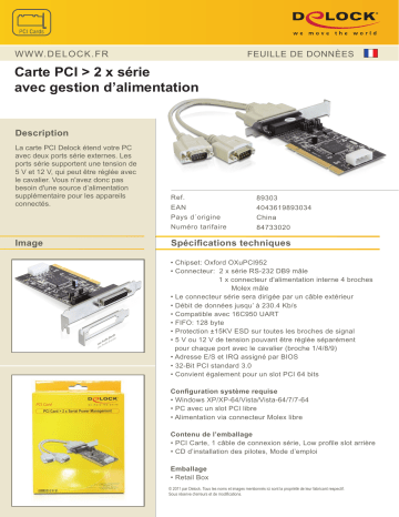 DeLOCK 89303 PCI Card > 2 x Serial Fiche technique | Fixfr